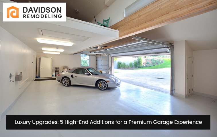 Luxurious interior of a high-end garage with premium finishes and ample space.