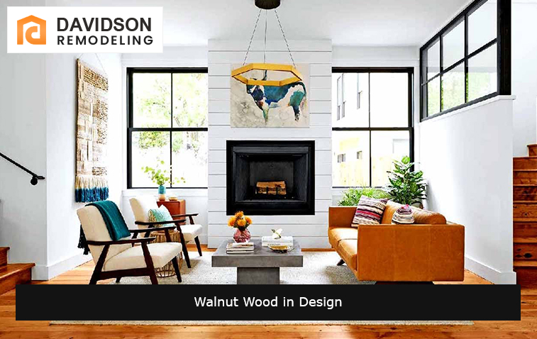 Walnut wood furniture piece in modern living room design